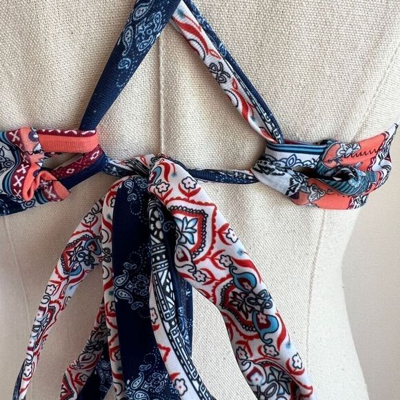 Multi-print Twist Bikini Top Size Medium Blue White and Coral Strappy Design No - Picture 6 of 11